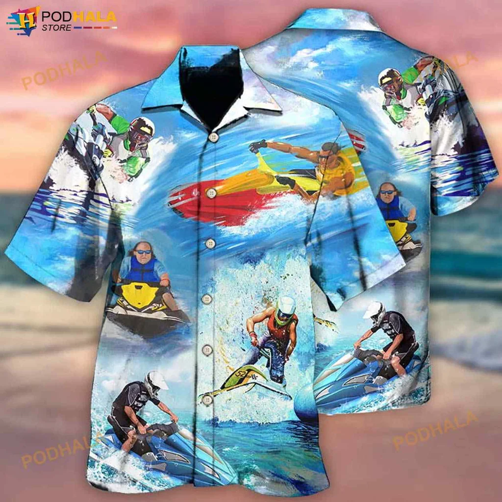 Jet Ski Water Sports Hawaiian Shirt With Vibrant Action Design
