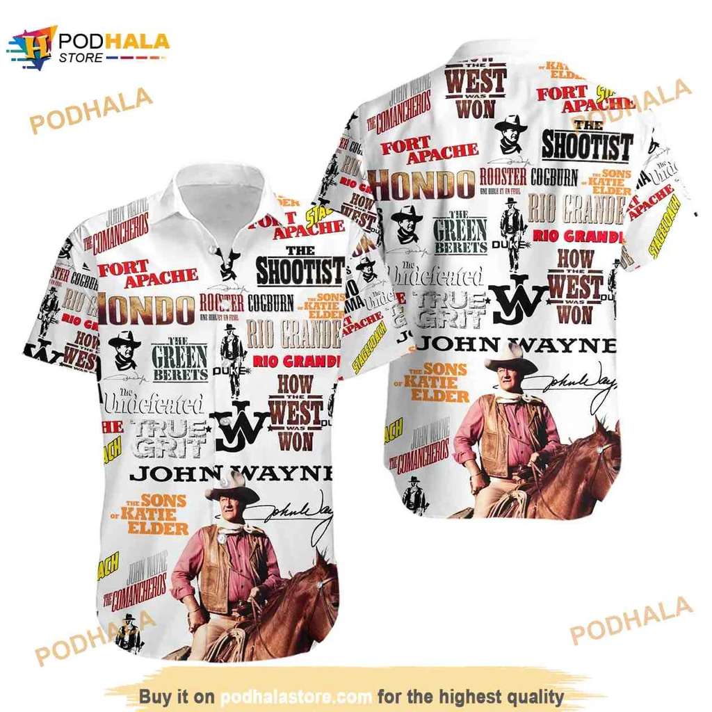 John Wayne Funny Hawaiian Shirt With Classic Movie Collage Design