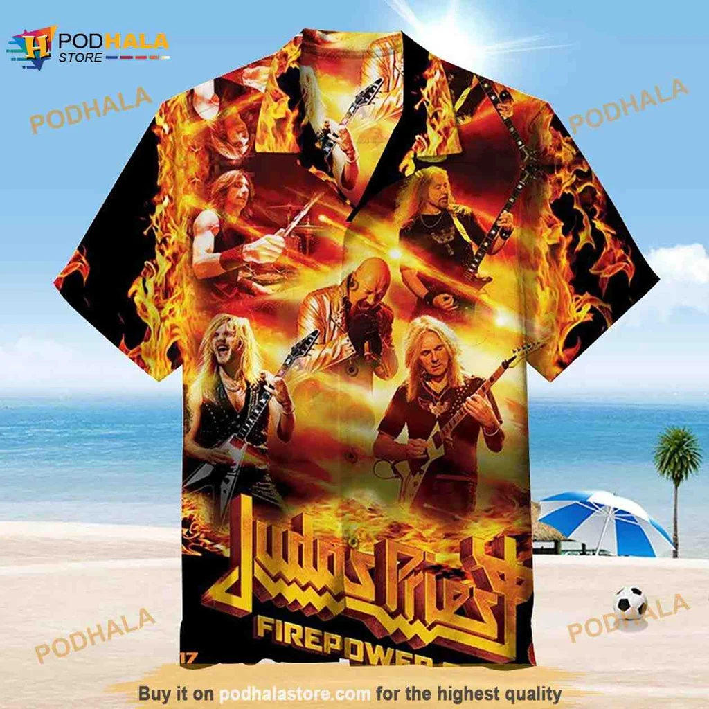 Judas Priest Metal Band Hawaiian Shirt With Fiery Design