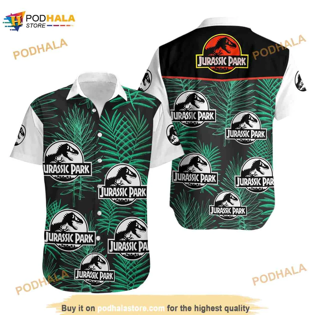 Jurassic Park Aloha Shirt Featuring Iconic Logo And Tropical Design