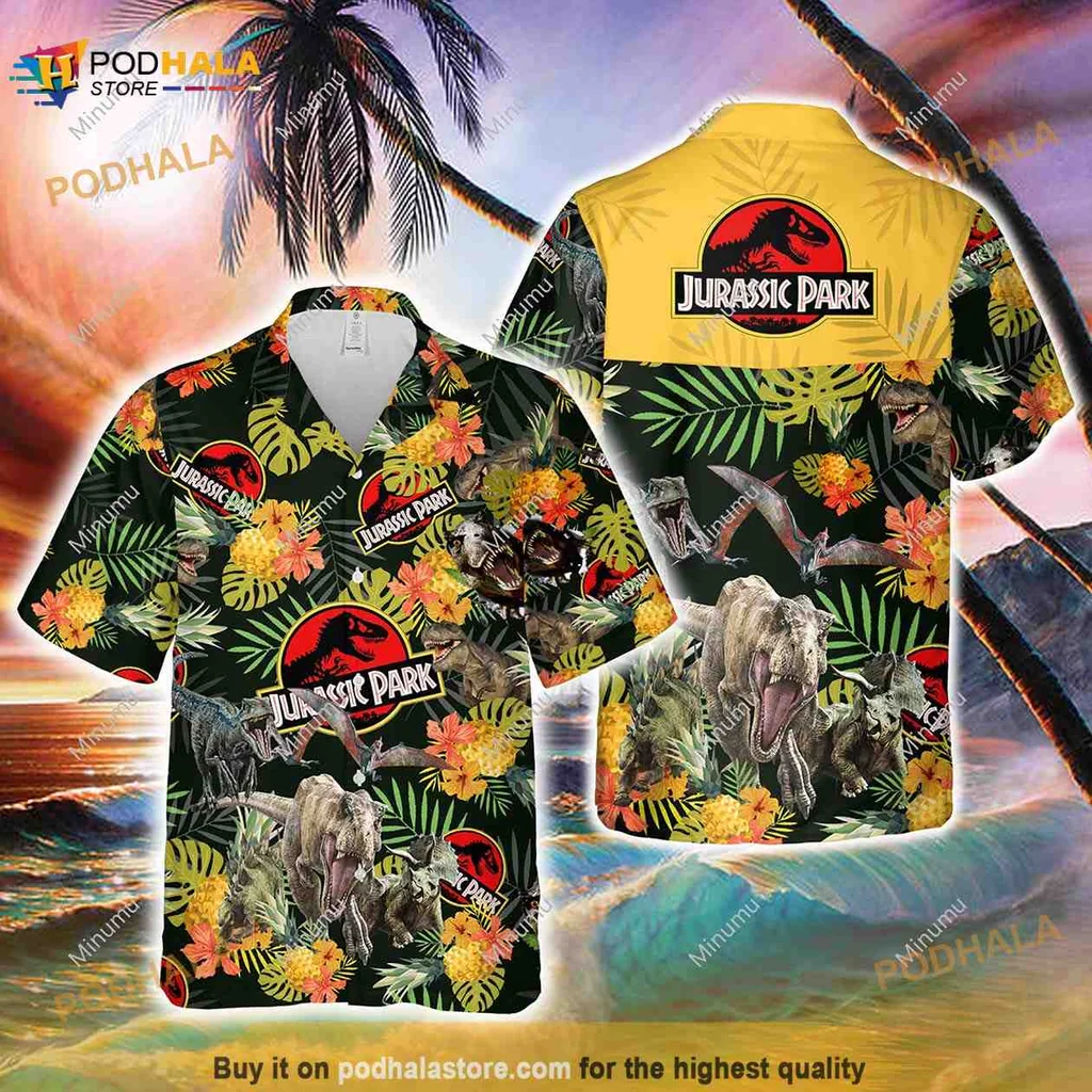 Jurassic Park Dinosaur Hawaiian Shirt With Colorful Tropical Design