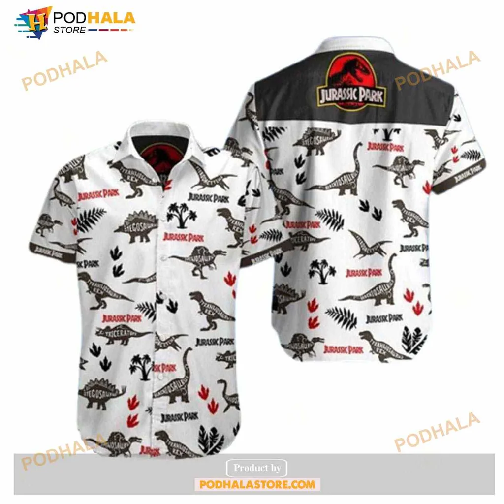 Jurassic Park Dinosaur Hawaiian Shirt With T Rex And Velociraptor Design