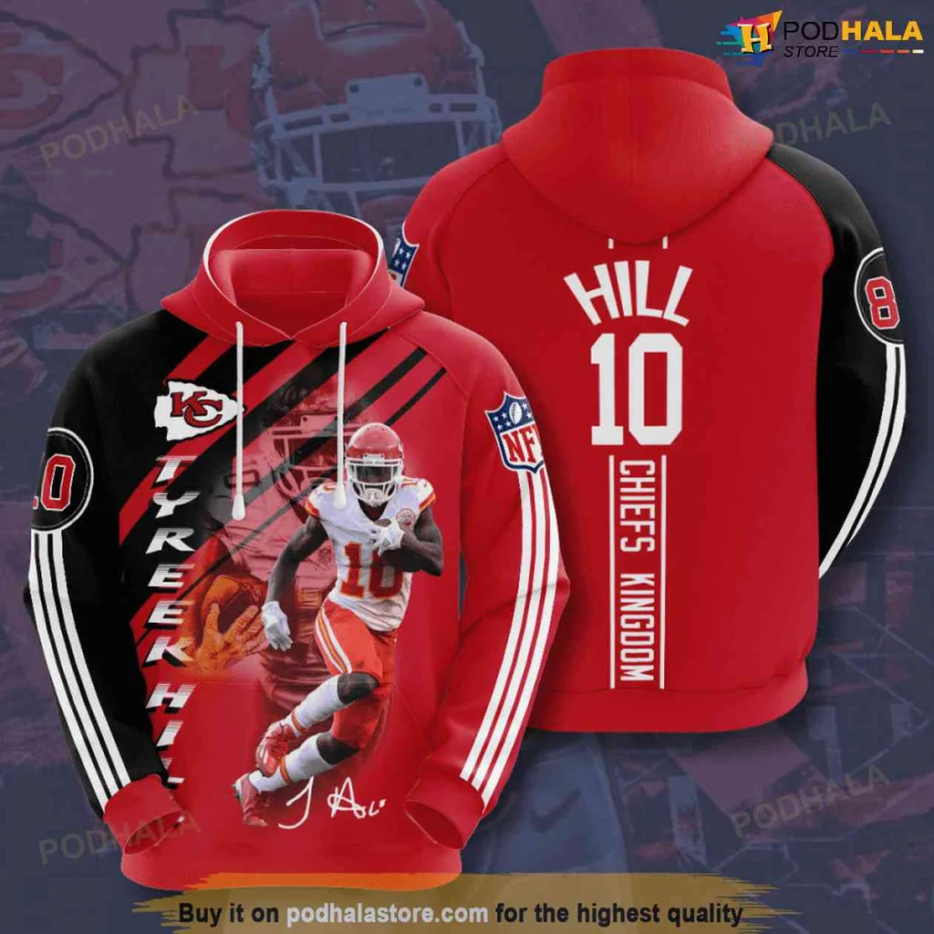 Kansas City Chiefs 3d Hoodie Featuring Player 10 Hill In Action