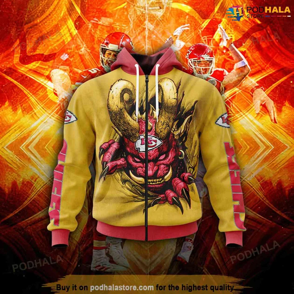 Kansas City Chiefs AOP Hoodie With Fierce Cartoon Creature Design Kansas City Chiefs AOP Hoodie With Fierce Cartoon Creature Design