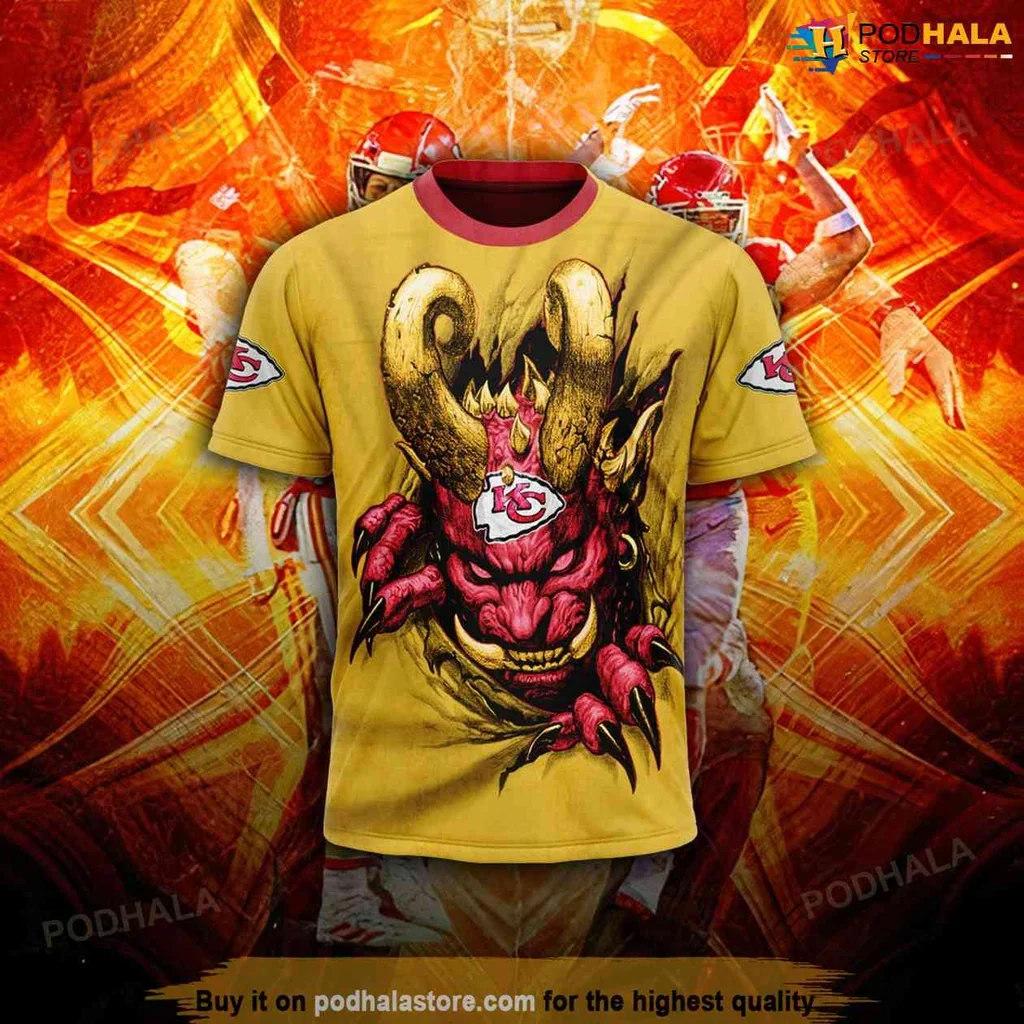 Kansas City Chiefs 3d Hoodie With Fierce Cartoon Creature Design - Product View 5 Kansas City Chiefs 3d Hoodie With Fierce Cartoon Creature Design - Product View 5