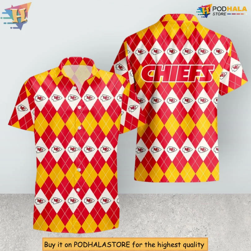 Kansas City Chiefs Aloha Shirt With Bold Red And Yellow Diamond Pattern