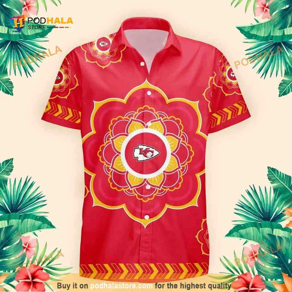 Kansas City Chiefs Aloha Shirt With Mandala Design And Tropical Vibes