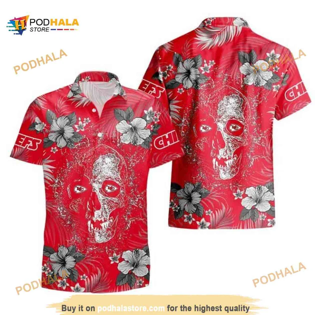 Kansas City Chiefs Aloha Shirt With Skull And Tropical Design