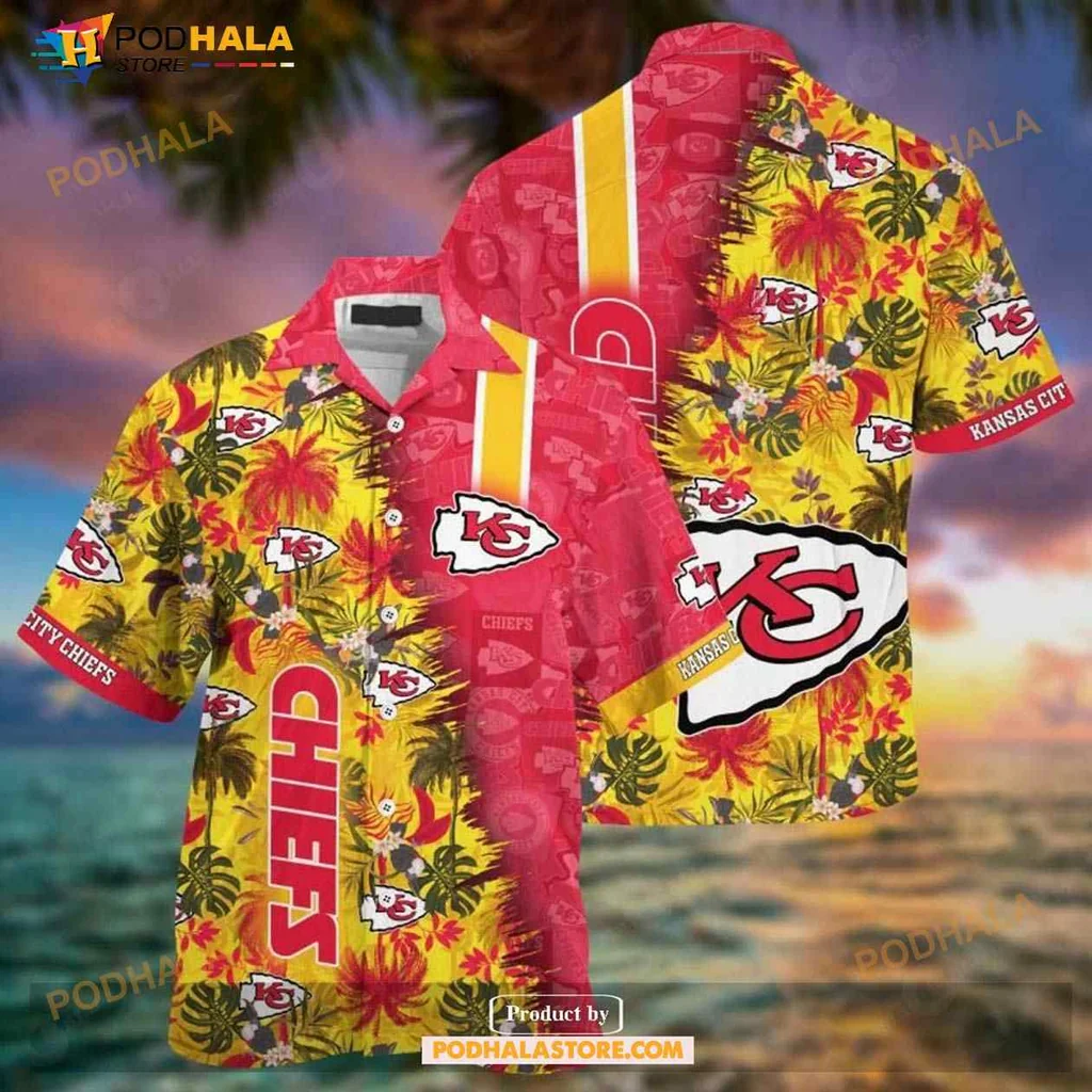 Kansas City Chiefs Aloha Shirt With Tropical Palm Leaves Design