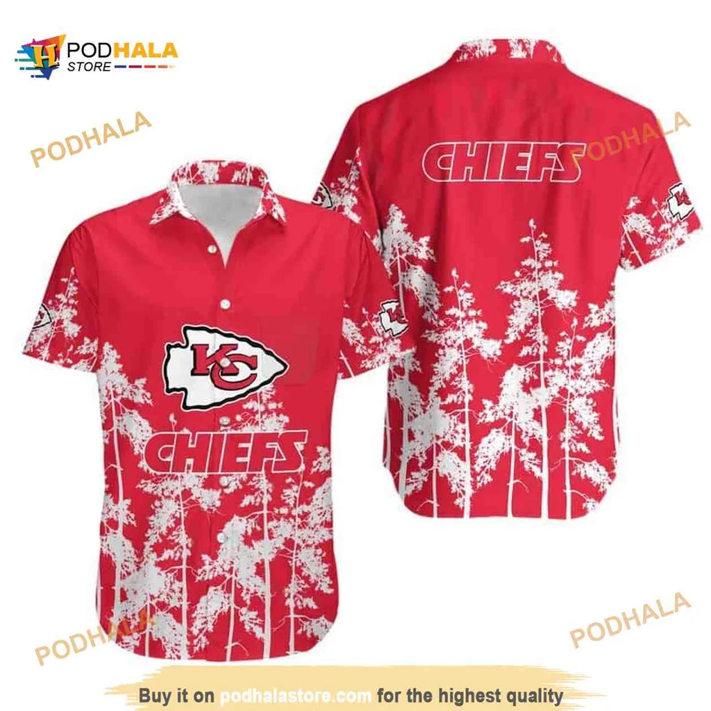 Kansas City Chiefs Aloha Shirt With White Forest Pattern On Red Background