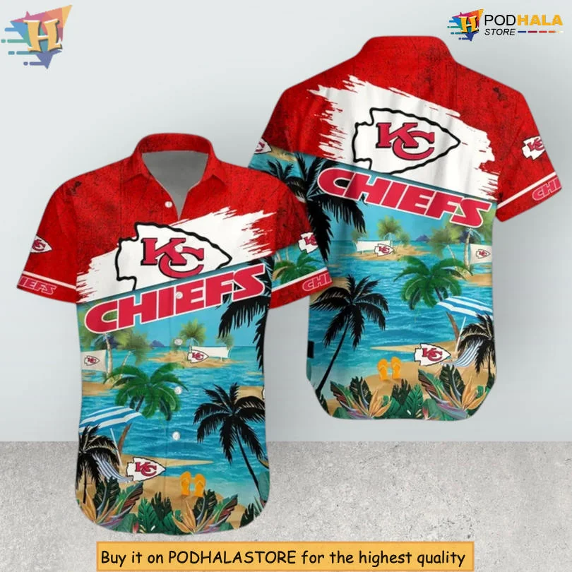 Kansas City Chiefs Beach Hawaiian Shirt With Palm Trees And Logo