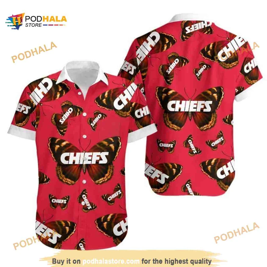 Kansas City Chiefs Butterflies Aloha Shirt In Vibrant Red