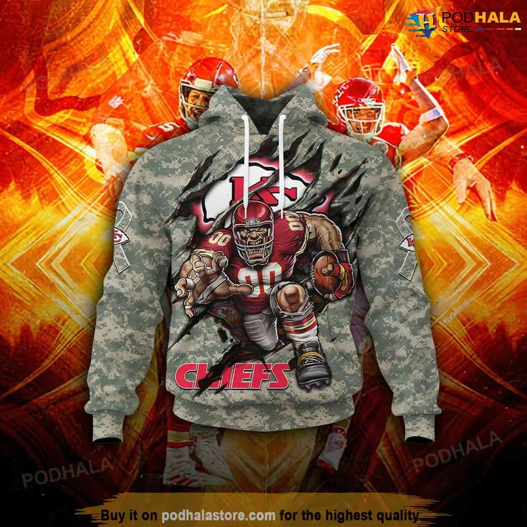 Kansas City Chiefs Camo Hoodie Featuring Dynamic Football Player Design