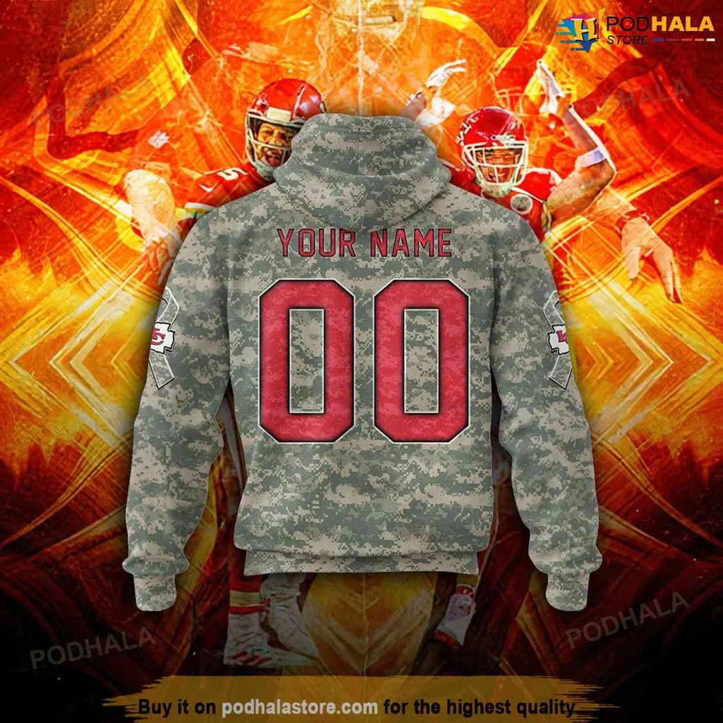 Kansas City Chiefs Camo Hoodie Featuring Dynamic Football Player Design - View 1 Kansas City Chiefs Camo Hoodie Featuring Dynamic Football Player Design - View 1