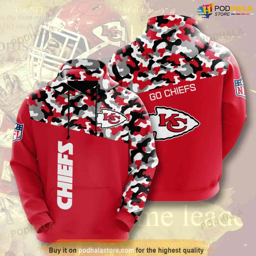 Kansas City Chiefs Camouflage 3d Hoodie With Go Chiefs Design