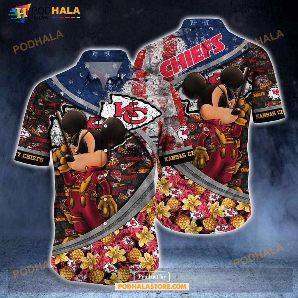 Kansas City Chiefs Cartoon Mouse Hawaiian Shirt In Red And White