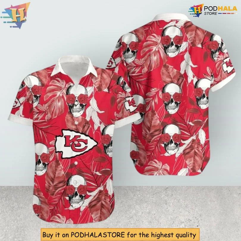 Kansas City Chiefs Coconut Leaves Hawaiian Shirt With Skulls