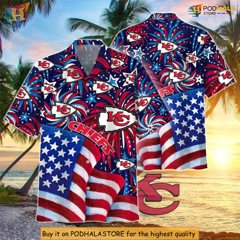 Kansas City Chiefs Fireworks Hawaiian Shirt With Patriotic Design