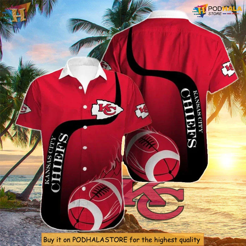Kansas City Chiefs Flaming Football Aloha Shirt For Summer Fun