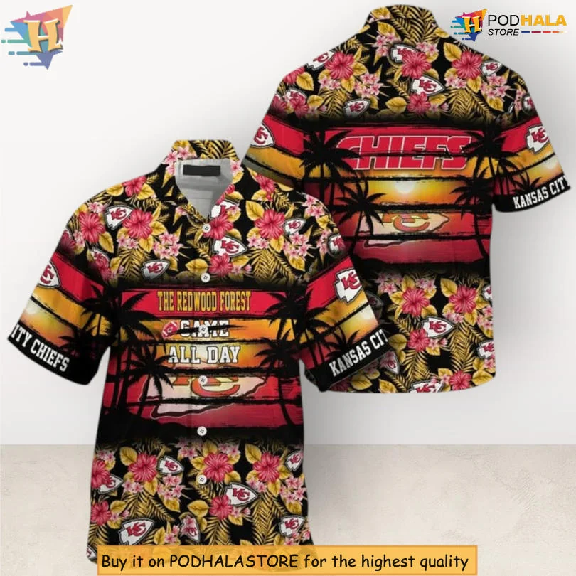 Kansas City Chiefs Floral Aloha Shirt With Sunset Hibiscus Design