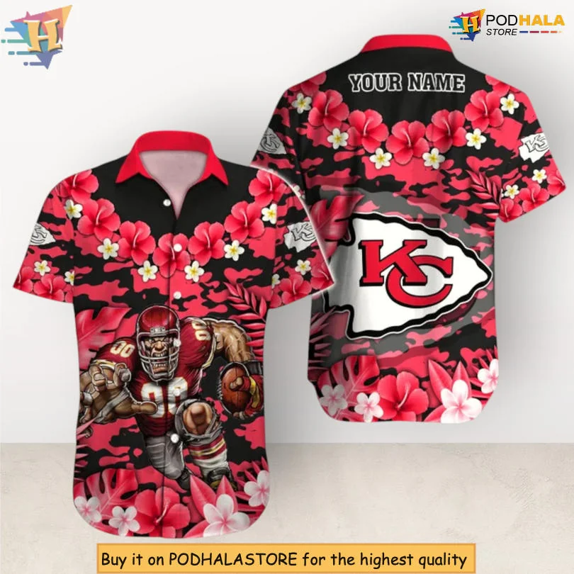Kansas City Chiefs Floral Hawaiian Shirt With Bold Hibiscus Design