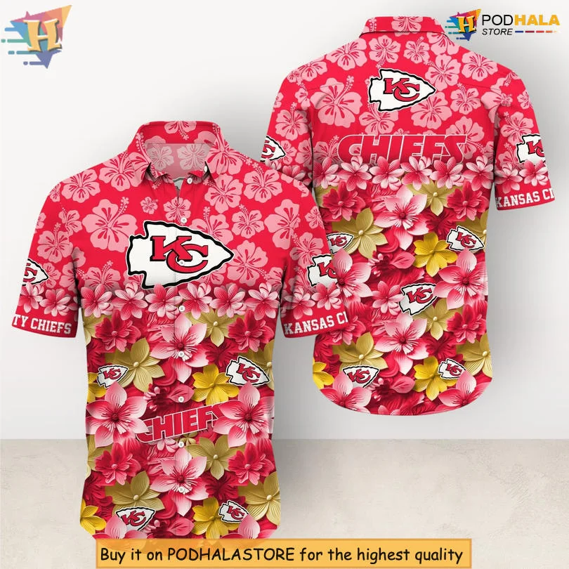 Kansas City Chiefs Floral Hawaiian Shirt With Hibiscus Design