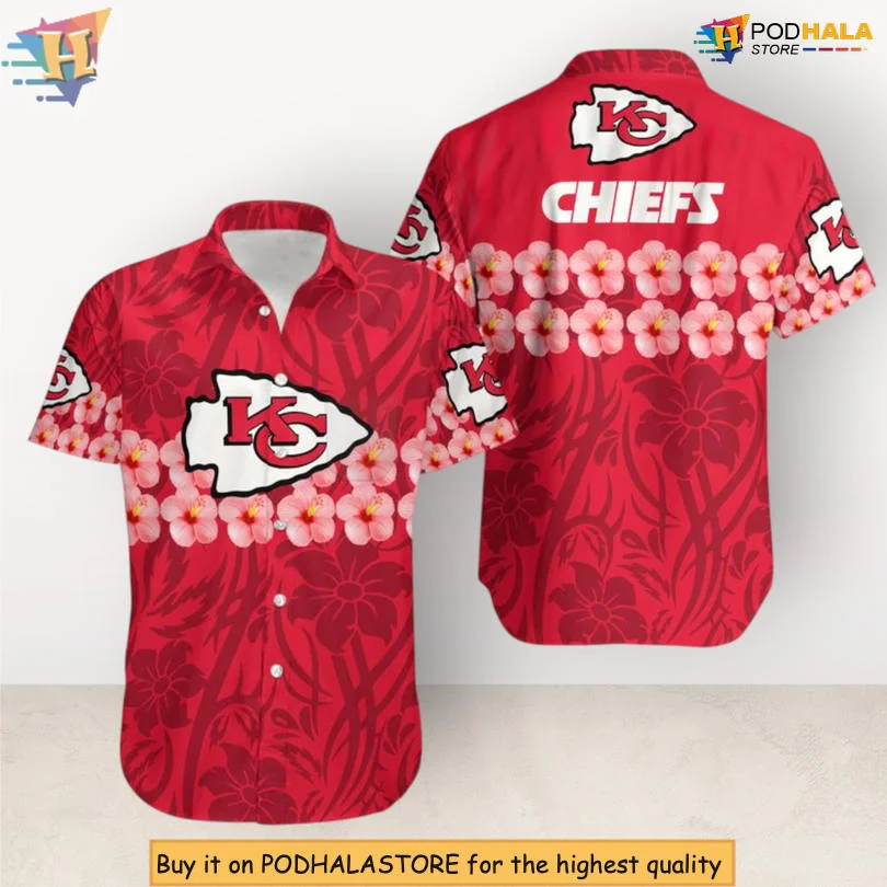 Kansas City Chiefs Floral Hawaiian Shirt With Hibiscus Pattern