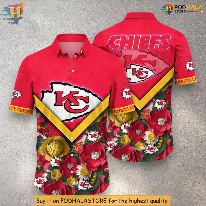 Kansas City Chiefs Floral Hawaiian Shirt With Vibrant Red Background