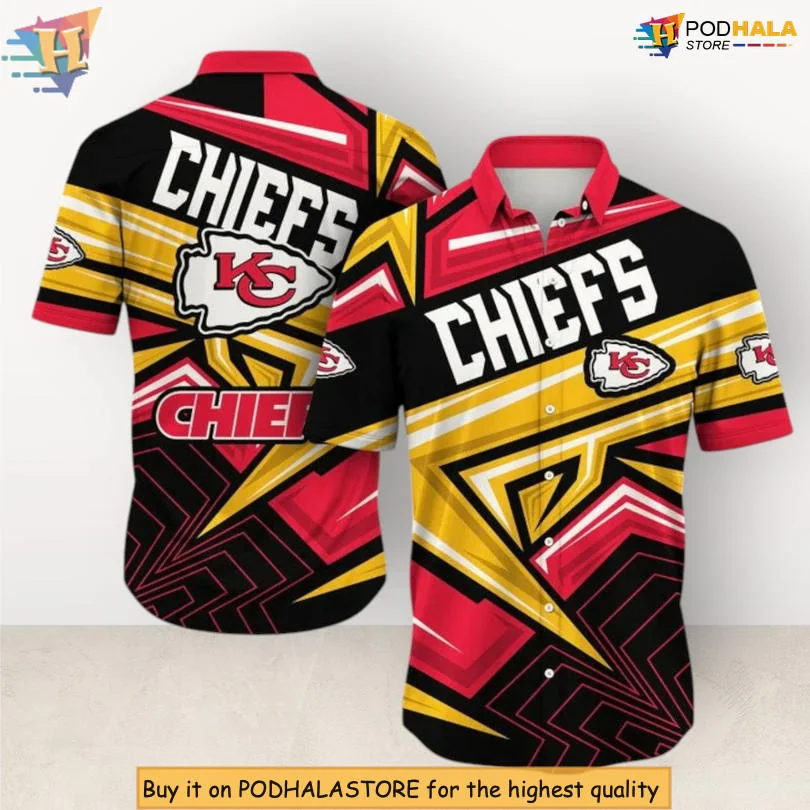 Kansas City Chiefs Geometric Design Hawaiian Shirt, Bold Colors And Logo