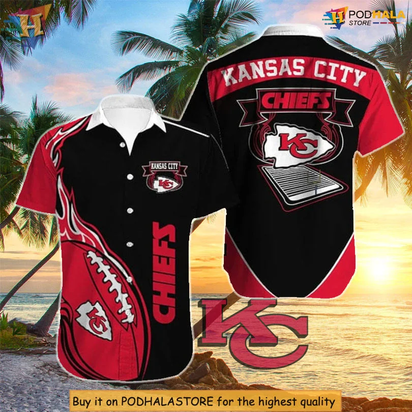 Kansas City Chiefs Hawaiian Shirt With Bold Kc Logo And Football Graphic