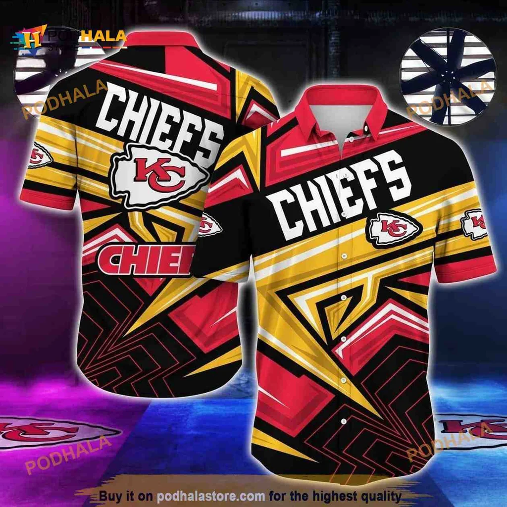Kansas City Chiefs Hawaiian Shirt With Bold Logo And Geometric Pattern