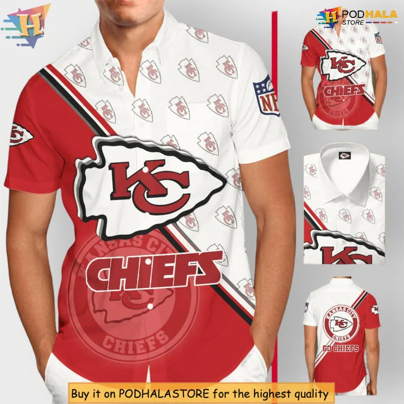 Kansas City Chiefs Hawaiian Shirt With Bold Logo And Stripes