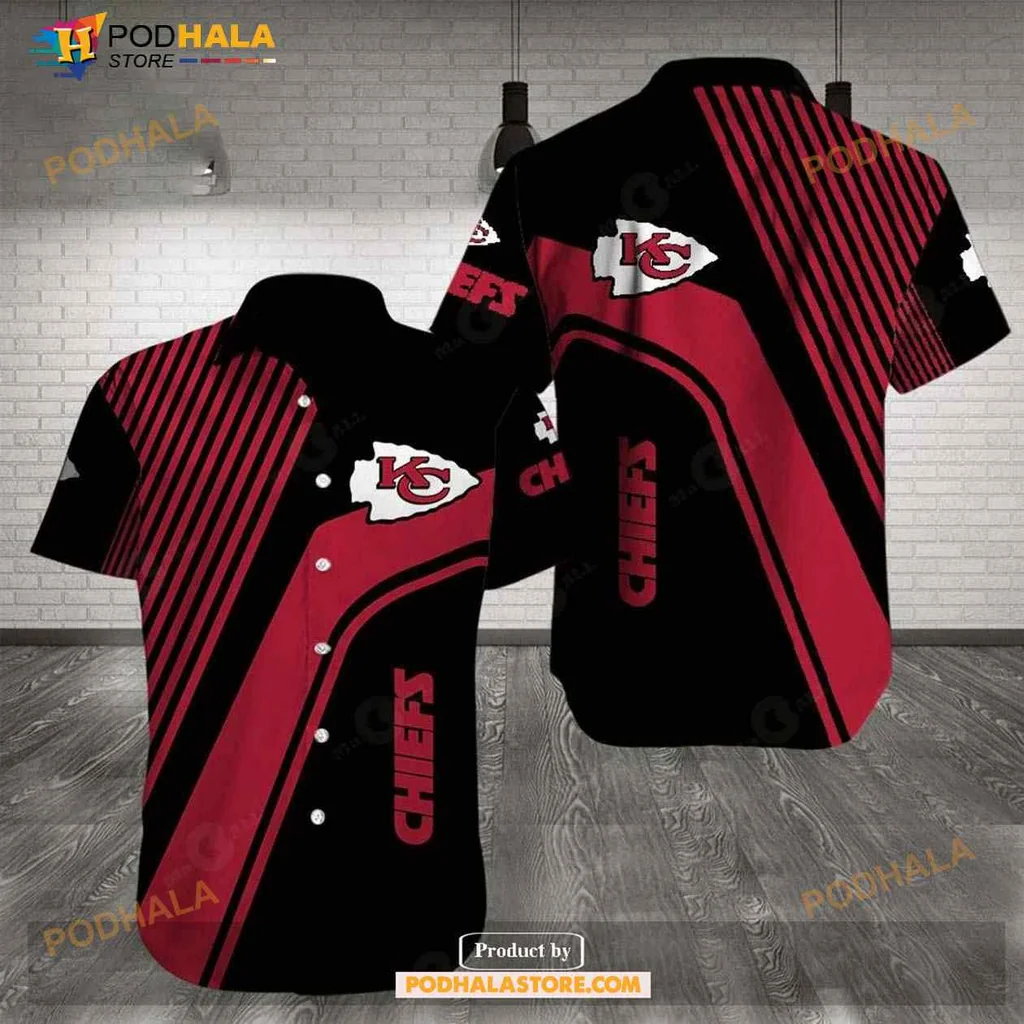 Kansas City Chiefs Hawaiian Shirt With Bold Logo And Stripes