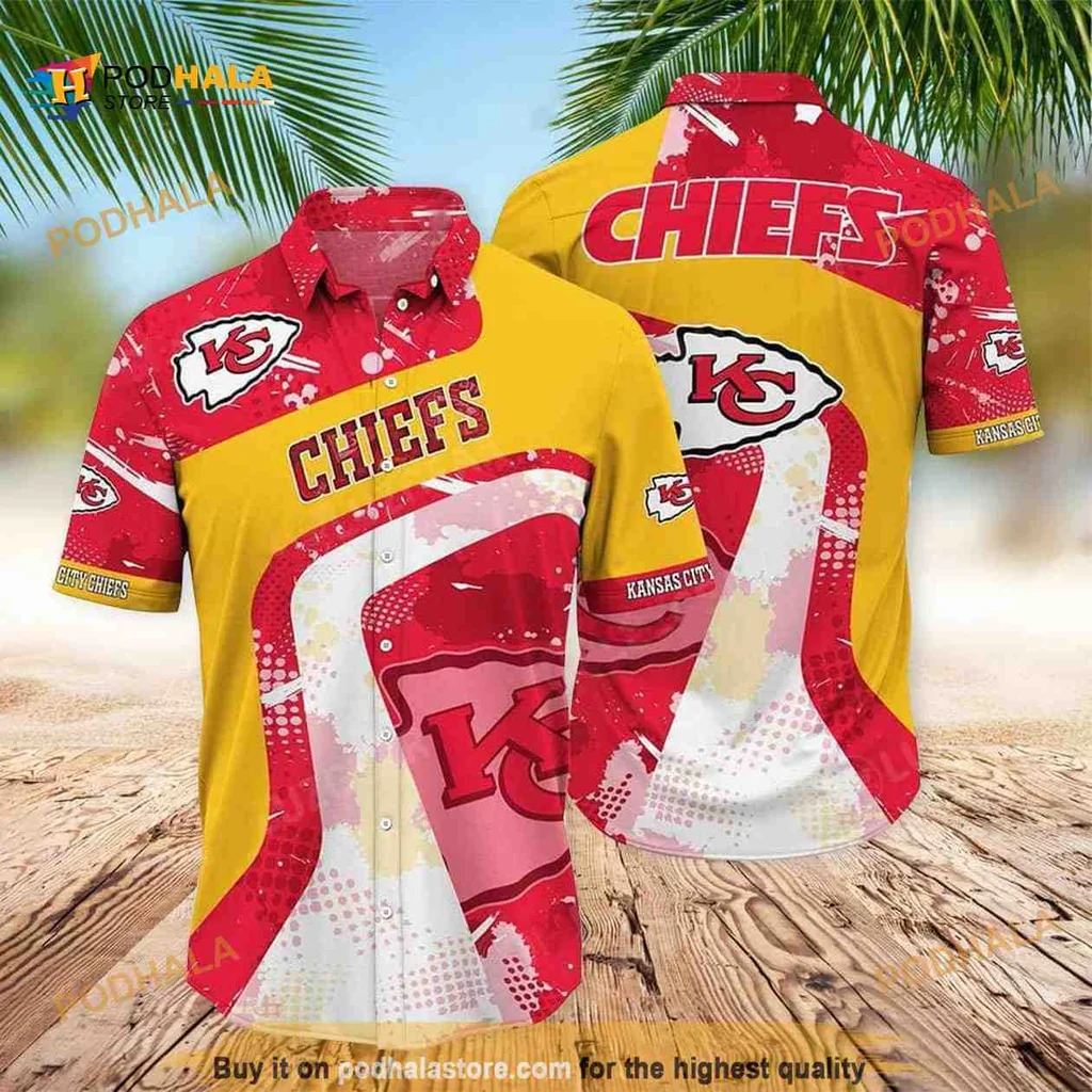 Kansas City Chiefs Hawaiian Shirt With Bold Team Logo For Beach Fun