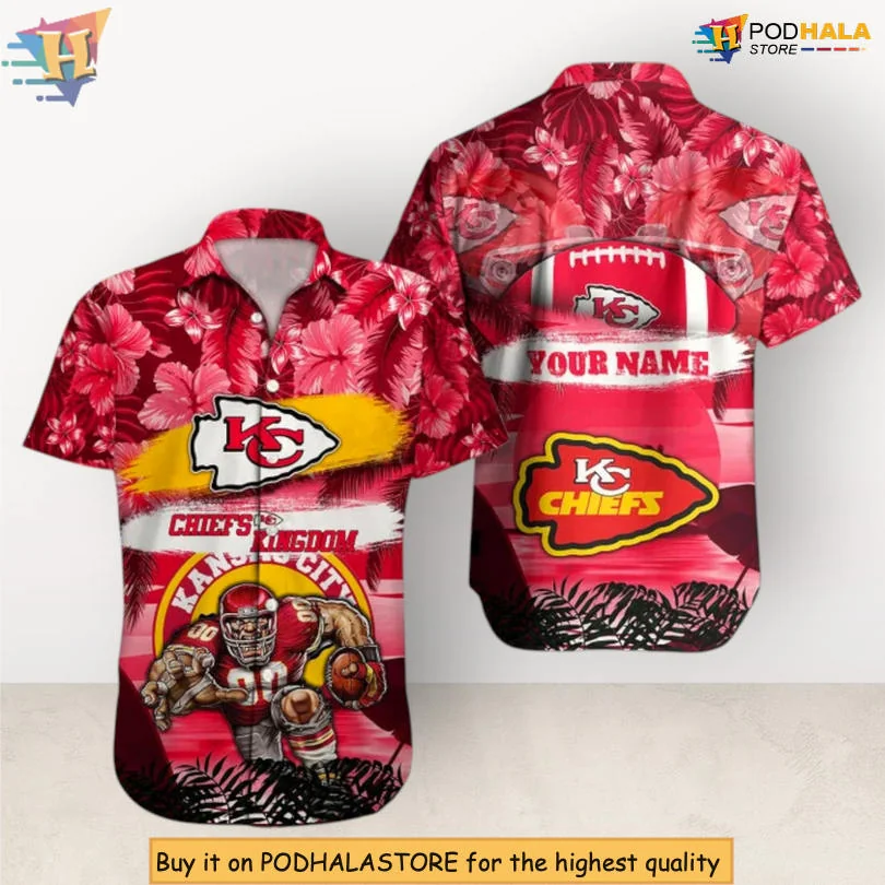 Kansas City Chiefs Hawaiian Shirt With Customizable Name And Football Design