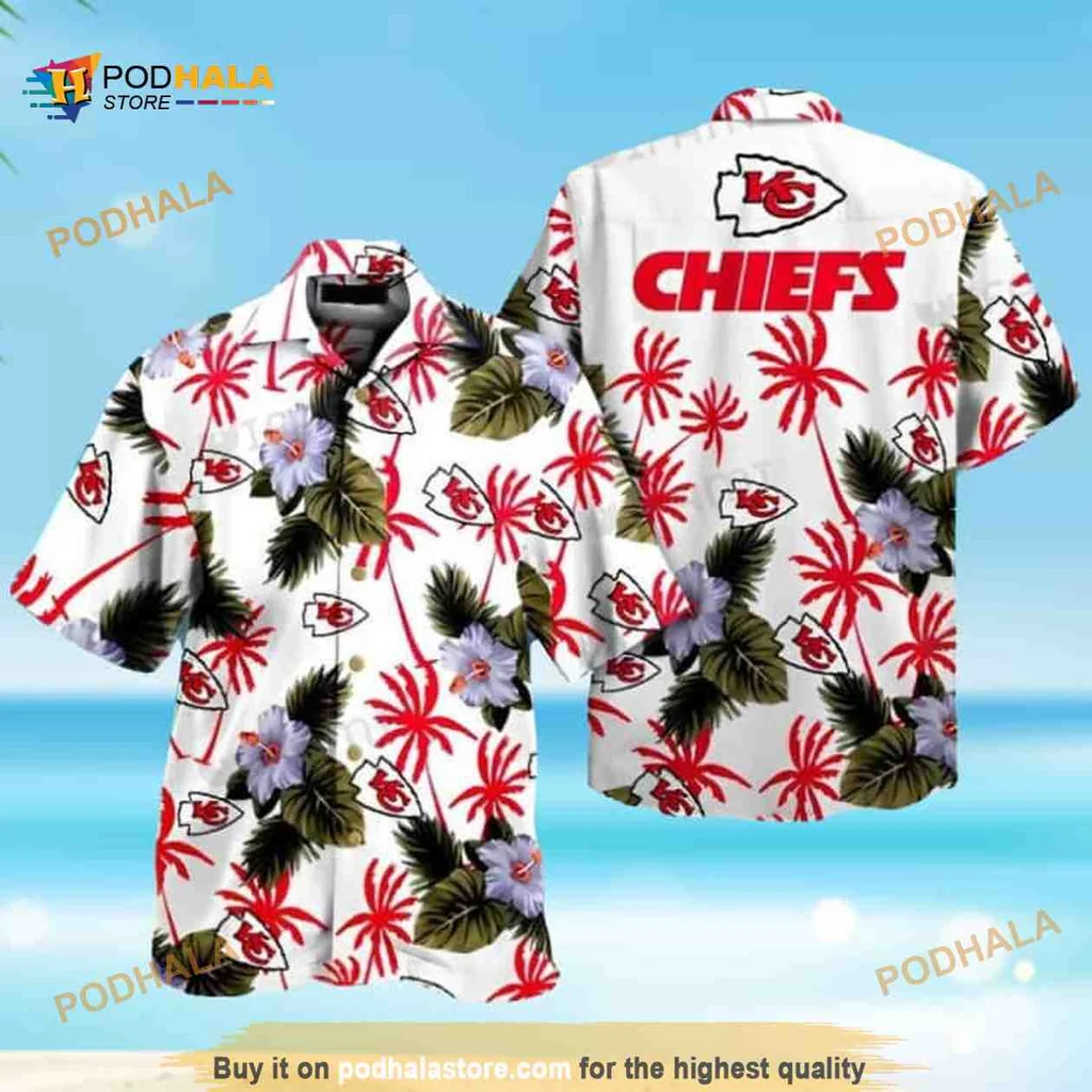 Kansas City Chiefs Hawaiian Shirt With Hibiscus Flowers And Palm Leaves