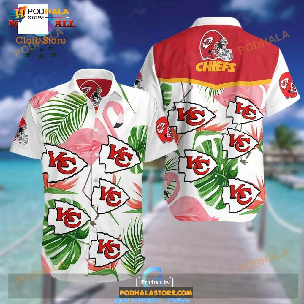 Kansas City Chiefs Hawaiian Shirt With Tropical Leaves And Floral Design