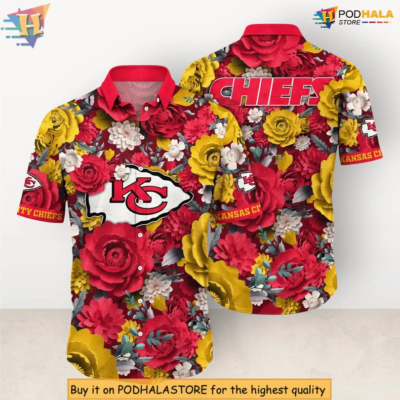Kansas City Chiefs Hibiscus Hawaiian Shirt With Bold Floral Design