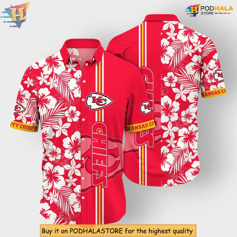 Kansas City Chiefs Hibiscus Hawaiian Shirt With Red Background