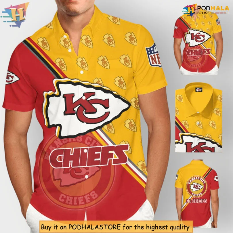 Kansas City Chiefs Kids Hawaiian Shirt, Unisex 3d Design In Red And Yellow