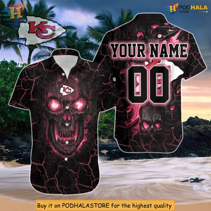 Kansas City Chiefs Lava Skull Hawaiian Shirt Personalized With Your Name