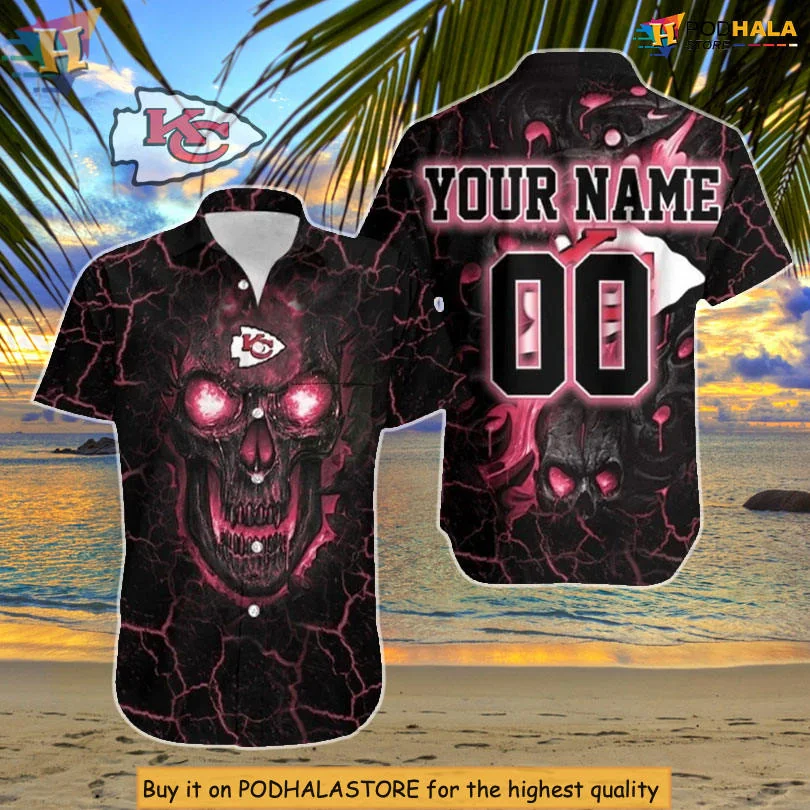 Kansas City Chiefs Lava Skull Aloha Shirt Personalized With Your Name Kansas City Chiefs Lava Skull Aloha Shirt Personalized With Your Name