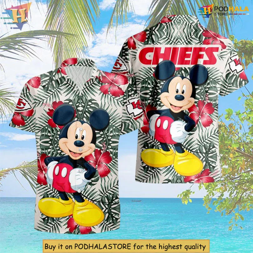 Kansas City Chiefs Mickey Mouse Hawaiian Shirt With Tropical Design