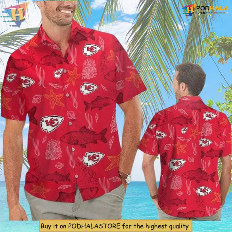 Kansas City Chiefs Ocean Themed Hawaiian Shirt With Vibrant Marine Graphics