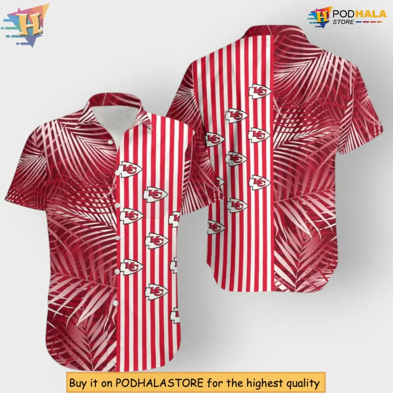 Kansas City Chiefs Palm Leaves Hawaiian Shirt With Bold Stripes