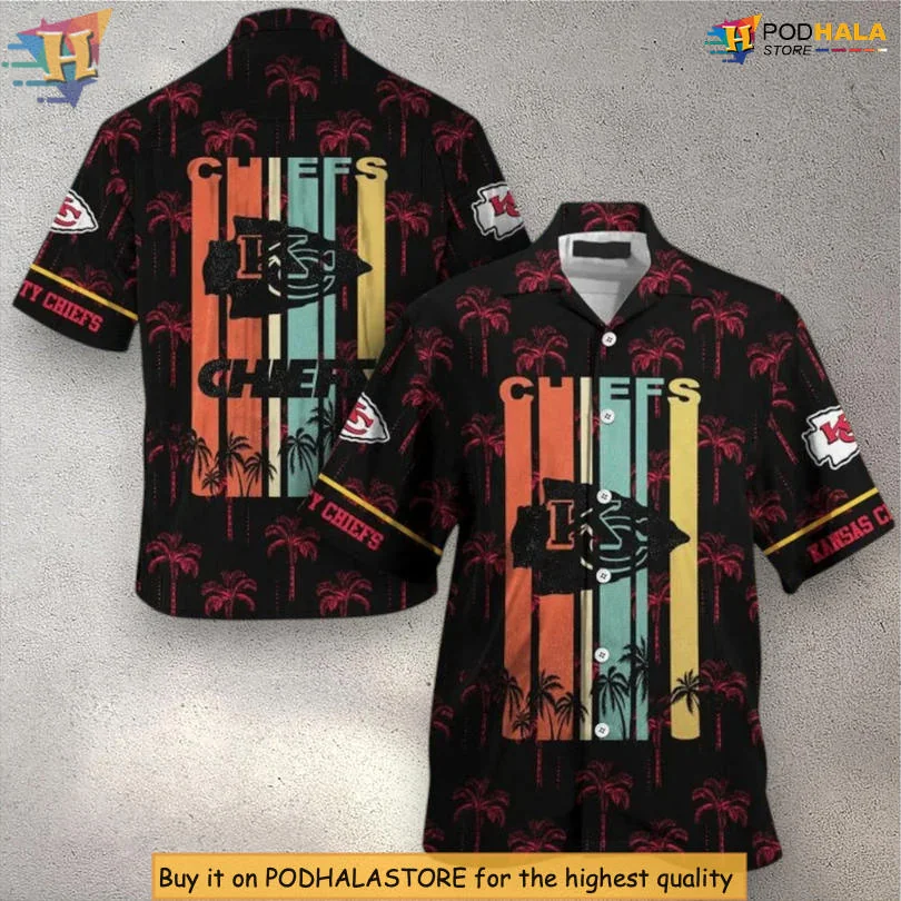 Kansas City Chiefs Retro Stripes Hawaiian Shirt With Tropical Vibe