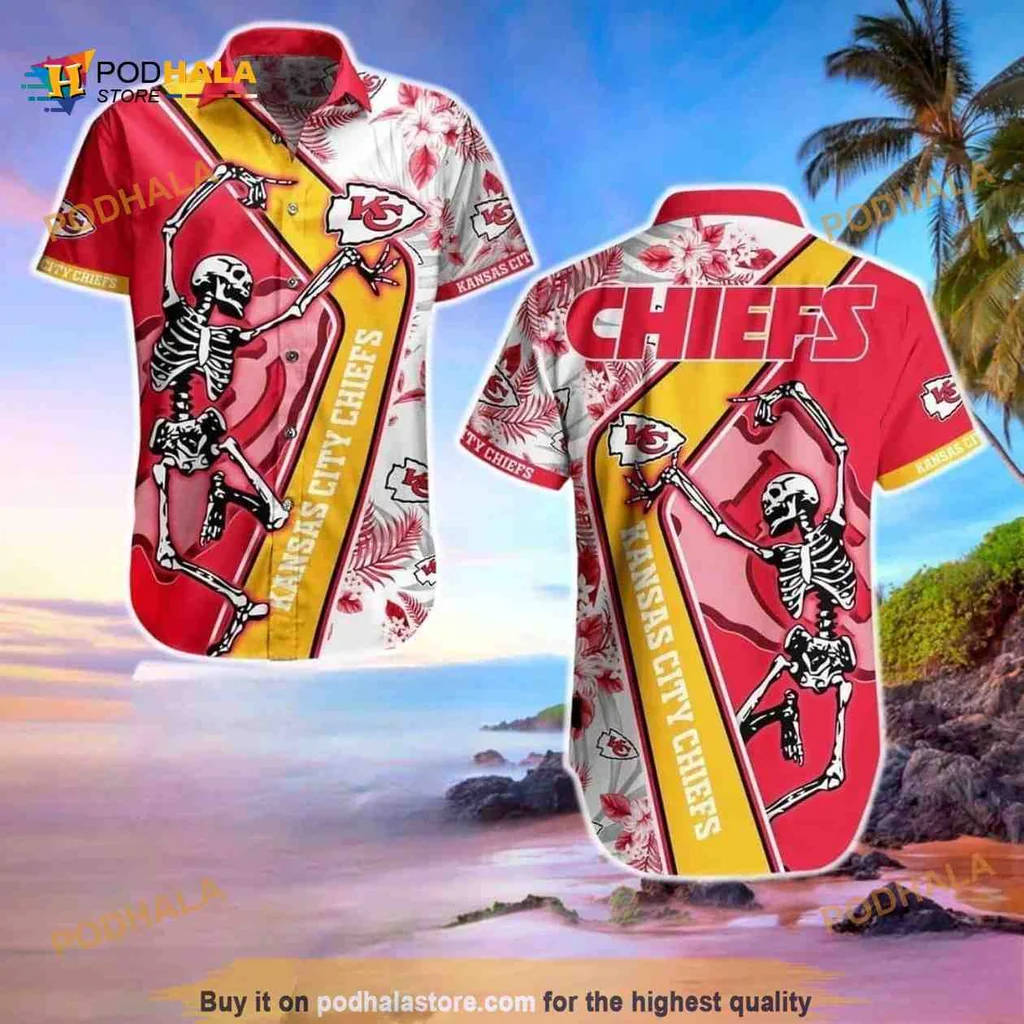 Kansas City Chiefs Skeleton Aloha Shirt With Tropical Design