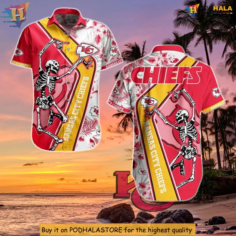 Kansas City Chiefs Skeleton Hawaiian Shirt With Floral Design