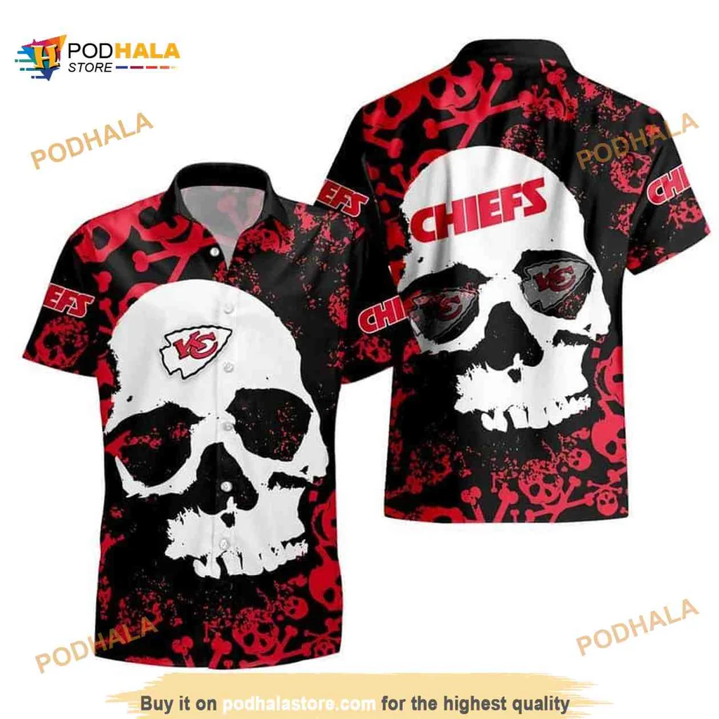 Kansas City Chiefs Skull Aloha Shirt With Bold Graphic Design