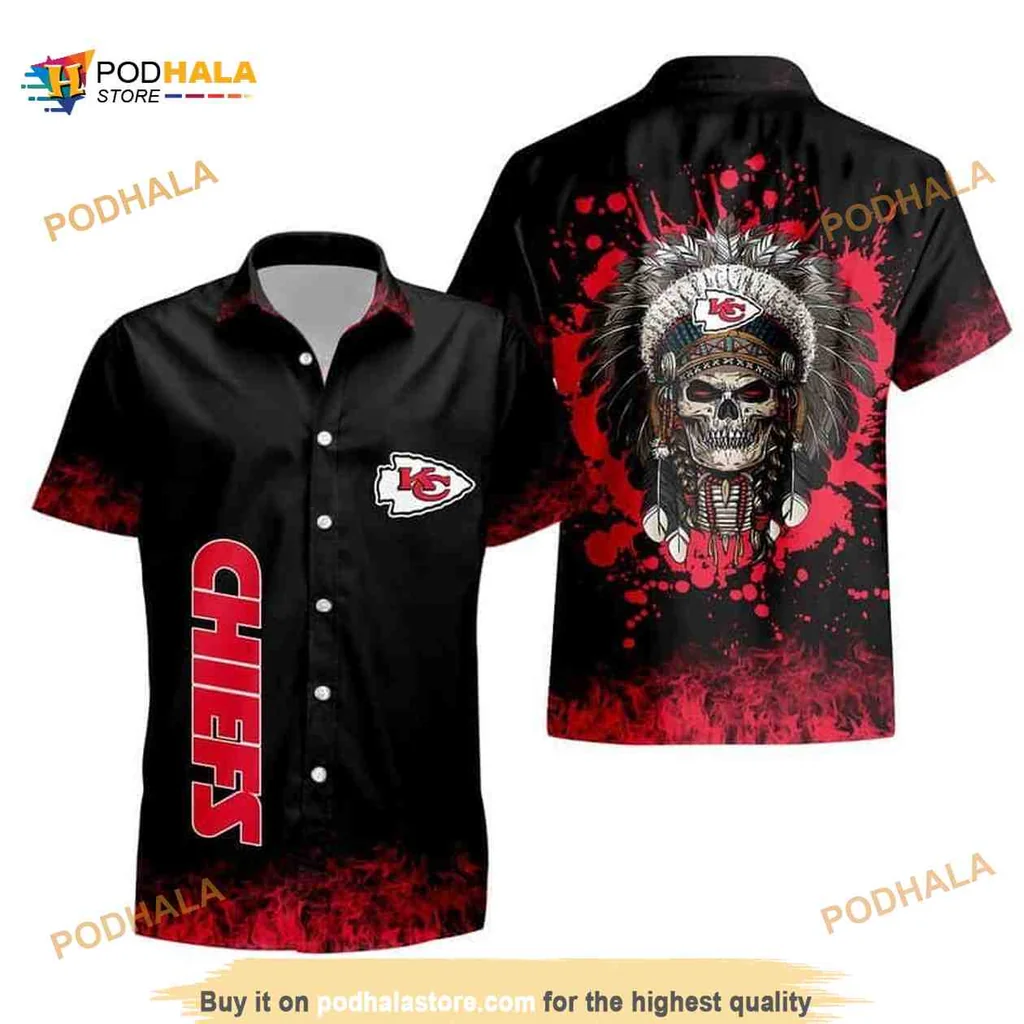 Kansas City Chiefs Skull Aloha Shirt With Native American Headdress